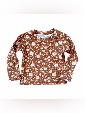 Rylee + Cru Brown & White Floral Kids Swim Rashguard